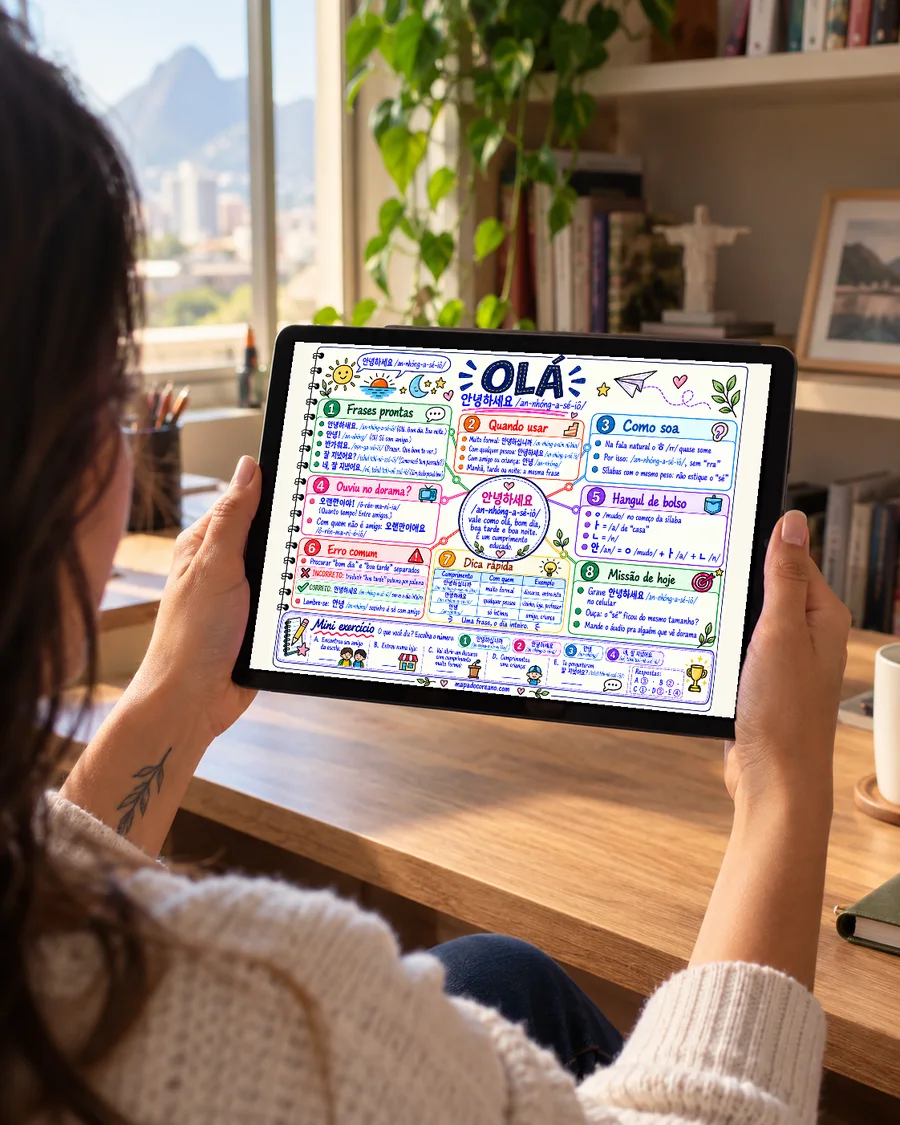 Pessoa segurando um tablet com o mapa Olá aberto