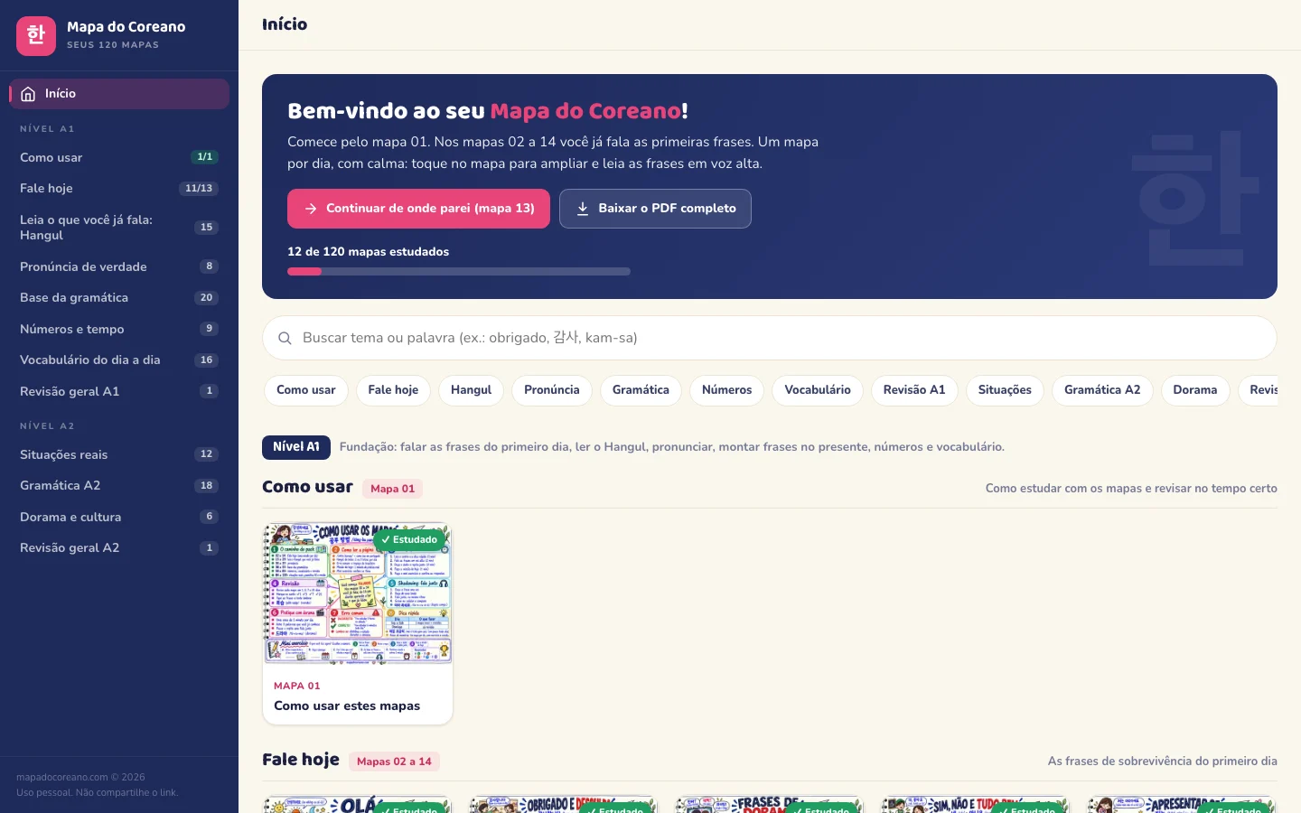 Plataforma do Mapa do Coreano aberta no computador